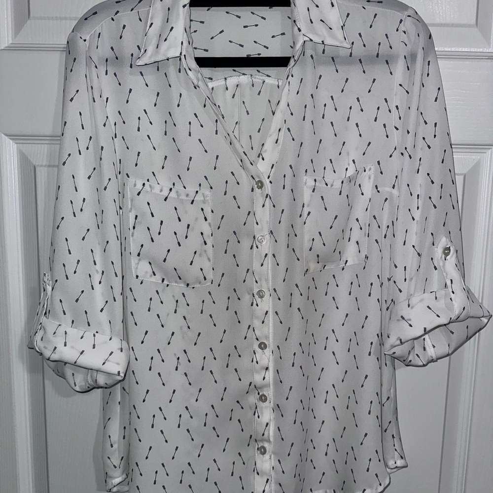 Iz Byer White and Black Patterned Button Down Shirt